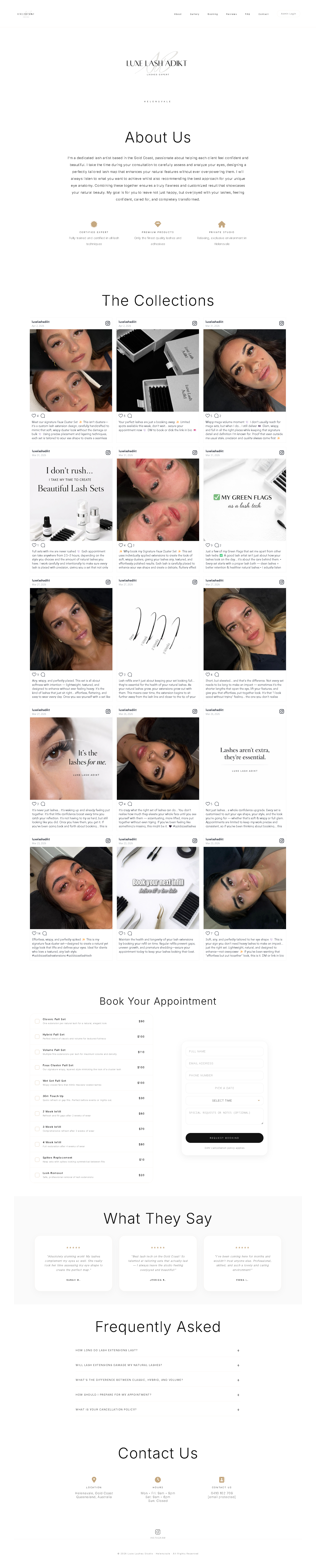 Luxe Lash Adikt AU website — beauty studio booking system Australia